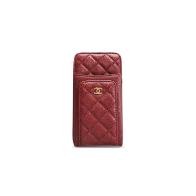 CHANEL CAVIAR QUILTED CC PHONE HOLDER DEEP RED AP0990 (18*10*3cm)